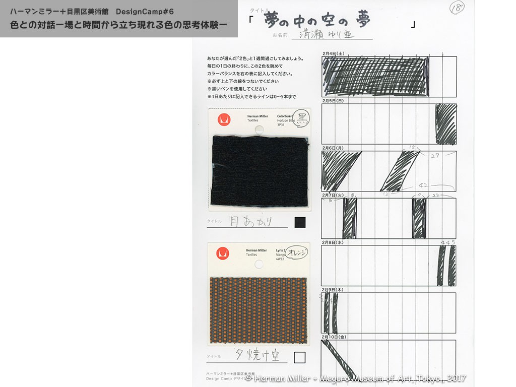 選んだ色で、1週間分の日々の生活のイメージを塗り分けました。